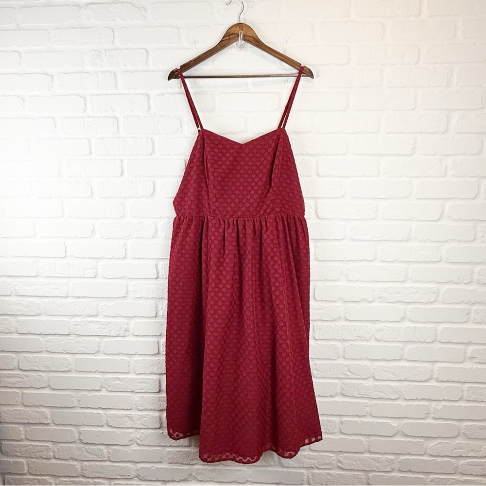 ModCloth Monochromatic Burgundy Red Polka Dot Spaghetti Strap Midi Dress Plus 1X